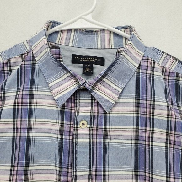 Banana Republic Shirt Men's Long Sleeve Button Up Plaid Oxford Purple XL - Picture 7 of 12